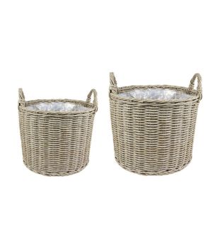 Lined Planters (Set of 2) - Polyrattan - L35 x W35 x H36 cm - Natural