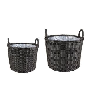 Lined Planters (Set of 2) - Polyrattan - L35 x W35 x H36 cm - Willow