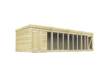 16 x 6 Feet Dog Kennel and Run - Wood - L185 x W474 x H127 cm