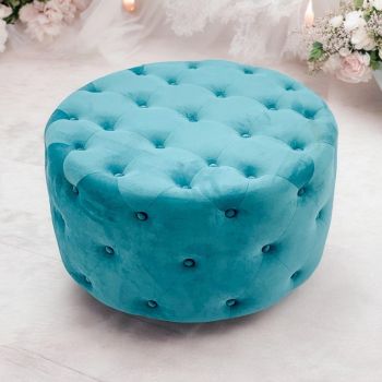 Buttoned Round Footstool - L80 x W80 x H45 cm - Blue