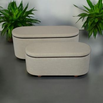 Wide Oval Standard Ottoman with Storage (Set of 2) - Wood - Solid Color