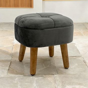 Stool - Wood/Velvet - L30 x W30 x H34 cm - Grey