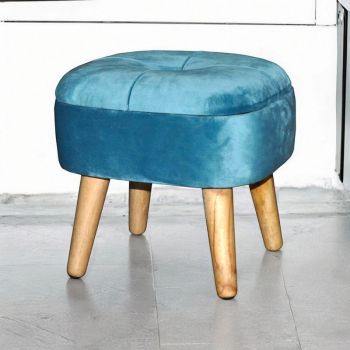 Stool - Wood/Velvet - L30 x W30 x H34 cm - Blue