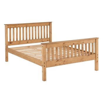 Monaco 4 Feet 6 Inches Bed Frame High Foot End - L204 x W148 x H102.5 cm - Distressed Waxed Pine