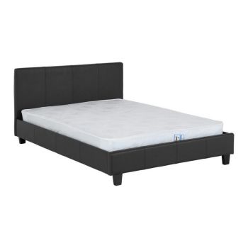 Prado 4 Feet 6 Inches Bed Frame - L204 x W144.5 x H88 cm - Black Faux Leather