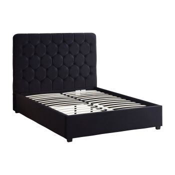 Madison 4 Feet 6 Inches Bed Frame - L206 x W152 x H141 cm - Black Velvet Fabric