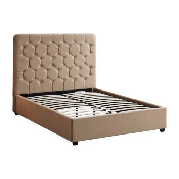 Madison 4 Feet 6 Inches Bed Frame - L206 x W152 x H141 cm - Fawn Velvet Fabric