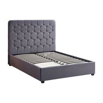 Madison 4 Feet 6 Inches Ottoman Bed Frame - L206 x W152 x H141 cm - Grey Velvet Fabric