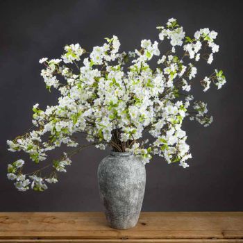 White Cherry Blossom Spray Artificial Plant - Fabric/Plastic - L25 x W28 x H124 cm - Burgundy