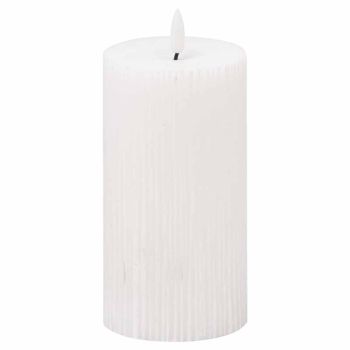 Luxe Collection Natural Glow 3x6 Textured Ribbed LED Candle - Plastic/Wax - L7 x W7 x H15 cm - White