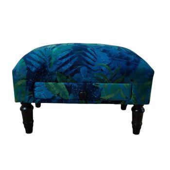 Floral Fabric Footstool with Drawer - L28 x W45 x H25 cm