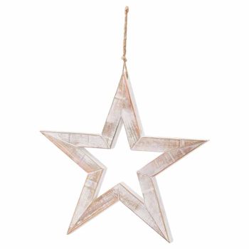 Large Antique Wooden Sparkle Star - Wood - L4 x W50 x H50 cm - White
