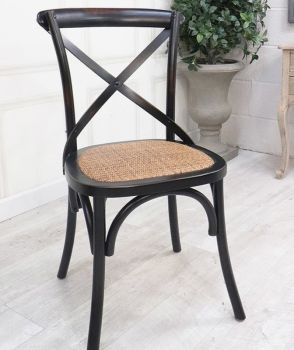 French Cross Back Dining Chair - L46 x W49 x H88 cm - Black