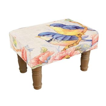Bird Print Design Footstool - L26 x W40 x H26 cm
