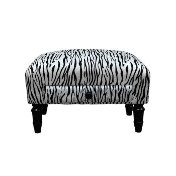 Tiger Print Design Footstool with Drawer - Fabric - L25 x W45 x H28 cm - White