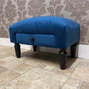 Footstool with Drawer - Velvet - L45 x W25 x H28 cm - Blue