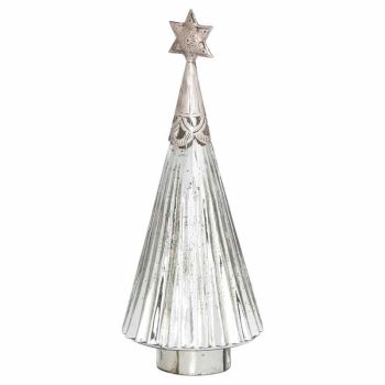 The Noel Collection Star Topped Decorative Medium Tree - Glass - L13 x W13 x H39 cm - Silver