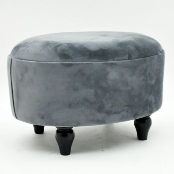 Oval Footstool - Velvet - L27 x W40 x H30 cm - Grey