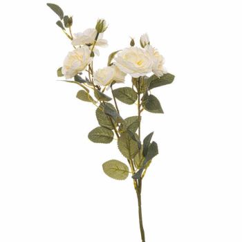 Soft White Cottage Rose Stem Artificial Plant - Fabric/Plastic - L8 x W8 x H53 cm - Green