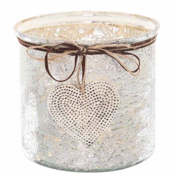 Mercury Hammered Heart Large Candle Holder - Glass - L16 x W16 x H15 cm