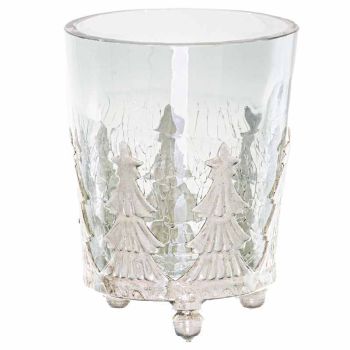 Noel Collection Small Christmas Tree Crackled Candle Holder - Glass - L6 x W6 x H8 cm