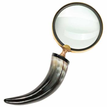 Horn and Brass Magifying Glass - Glass - L10 x W27 x H5 cm - Black/Brass