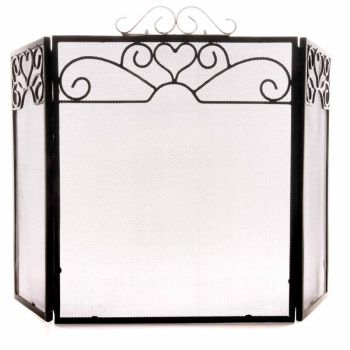 Chrome Topped Three Fold Fire Screen - Metal - L23 x W98 x H65 cm - Black/Silver