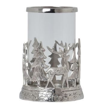 Stag Scene Hurricane Lantern - Metal - L21 x W21 x H28 cm - Silver