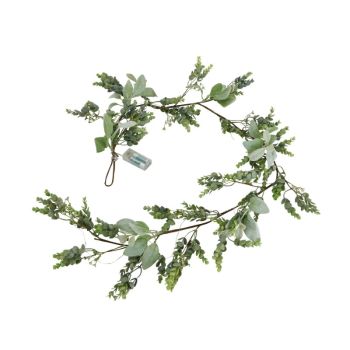 LED Winter Garland with Eucalyptus and Lambs Ear - Plastic - L153 cm - Green