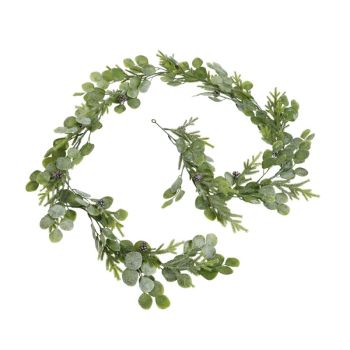 Frosted Pine and Eucalyptus Garland - Plastic - L12 x W12 x H180 cm - White