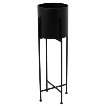 Large Cylindrical Planter on Frame - Metal - L25 x W25 x H84 cm - Matt Black