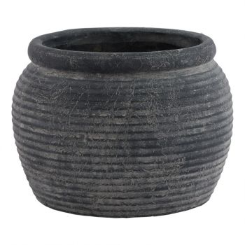 Amalfi Rimmed Large Plant Pot - Ceramic - L40 x W40 x H31 cm - Grey