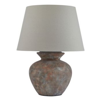 Siena Round Table Lamp with Linen Shade - Ceramic - L50 x W50 x H63 cm - Grey/Brown