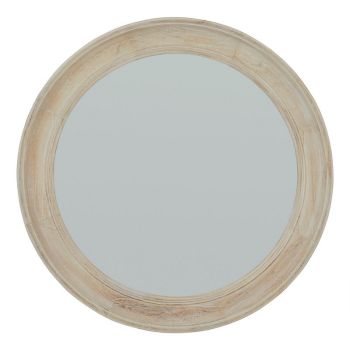 Round Framed Mirror - Washed Wood - L4 x W90 x H90 cm - Antique White