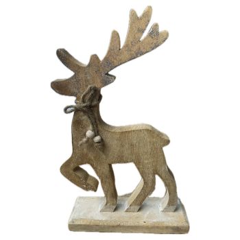 White Wash Collection Sparkle Reindeer Decoration - Wood - L5 x W19 x H29 cm - Brown