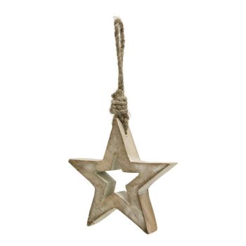White Wash Collection Small Hanging Star Decoration - Wood - L1 x W10 x H10 cm - Brown