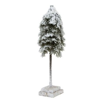 Medium Snowy Cedar Tree on Wood Block - Plastic - Height 40 cm - Brown