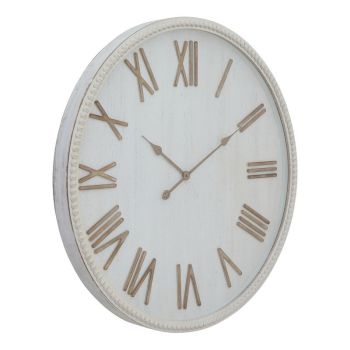Large Clock with Beaded Frame - Glass - L7 x W80 x H80 cm - Rustic White