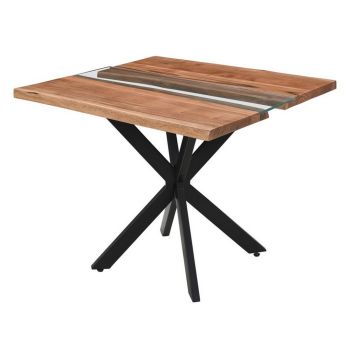 Live Edge Collection Square River Dining Table - Glass - L90 x W90 x H78 cm - Brown
