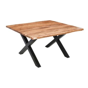 Live Edge Collection Large Square Dining Table - Metal - L140 x W140 x H76 cm - Brown