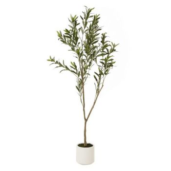 Apulia Olive Tree in Pot 150 cm - Plastic - Height 150 cm - Brown/White 