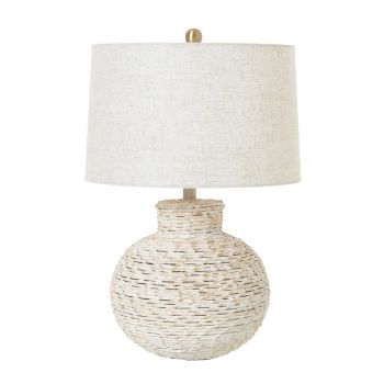 White Wash Bulbous Table Lamp with Linen Shade - Wicker - L40 x W40 x H61 cm - Brown