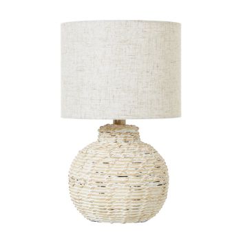 White Wash Small Bulbous Table Lamp with Linen Shade - Wicker - L20 x W20 x H35 cm - Brown