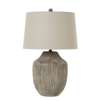 Ochre Carved Textured Table Lamp with Linen Shade - Resin - L43 x W43 x H71 cm - Brown