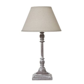 Antia Stem Flower Table Lamp with Linen Shade - Wood - L9 x W9 x H29 cm - White