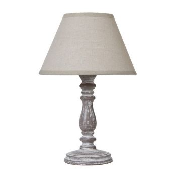 Setia Column Table Lamp with Linen Shade - Wood - L10 x W10 x H24 cm - White