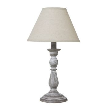 Augusta Column Table Lamp with Linen Shade - Wood - L12 x W12 x H31 cm - Grey