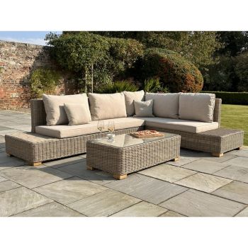 Capri Collection Outdoor Large Corner and Coffee Table Set - Glass - Beige
