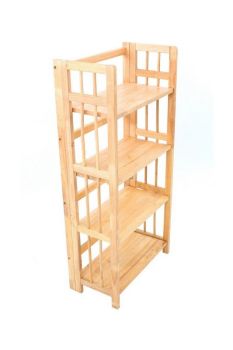 Four Tier Box Frame Folding Shelf Unit - Wood - L30 x W54 x H115 cm - Natural