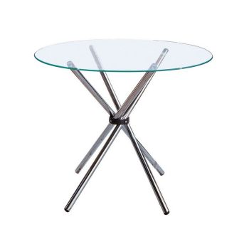 Afton Round Dining Table with Glass Top - Metal/Glass - L103 x W110 x H12 cm - Silver/Clear